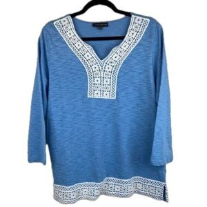 NEW Classic Editions 100% Cotton Embroidered Blue 3/4 Sleeve Jersey Shirt Large